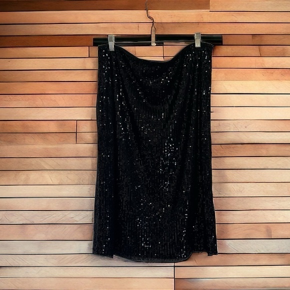 Black sequin midi skirt fully lined chic and classy, size XL - Picture 1 of 7